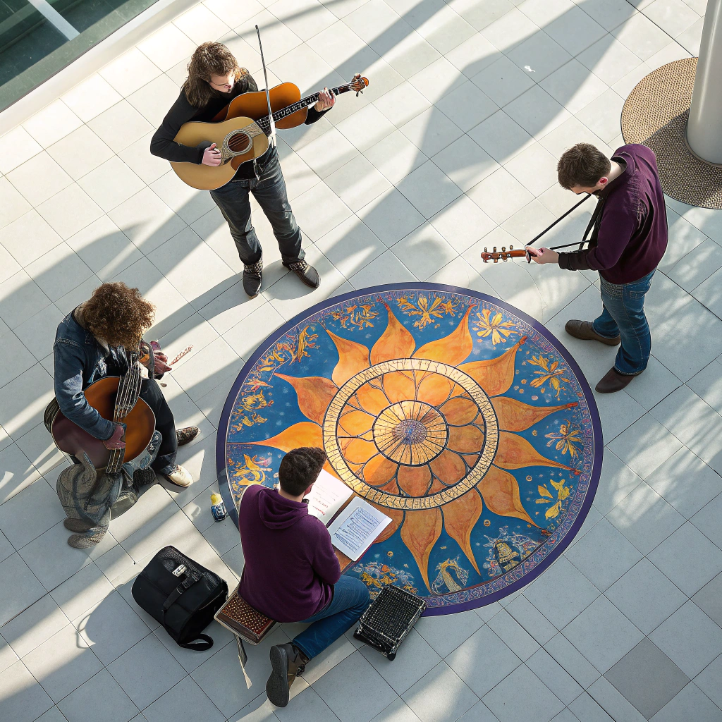 Artists collaborating on a theatrical performance